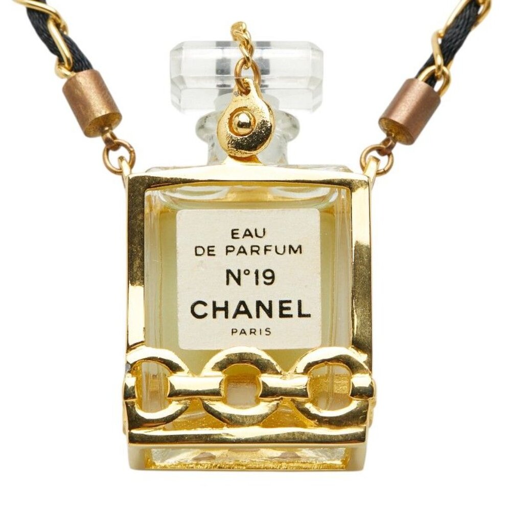 ★SOLD★ Chanel Perfume Bottle Chain Pendant Necklace Gold Black Nylon Plated - Picture 2 of 7